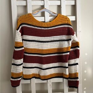 Nine West Multicolor Striped Crochet Sweater